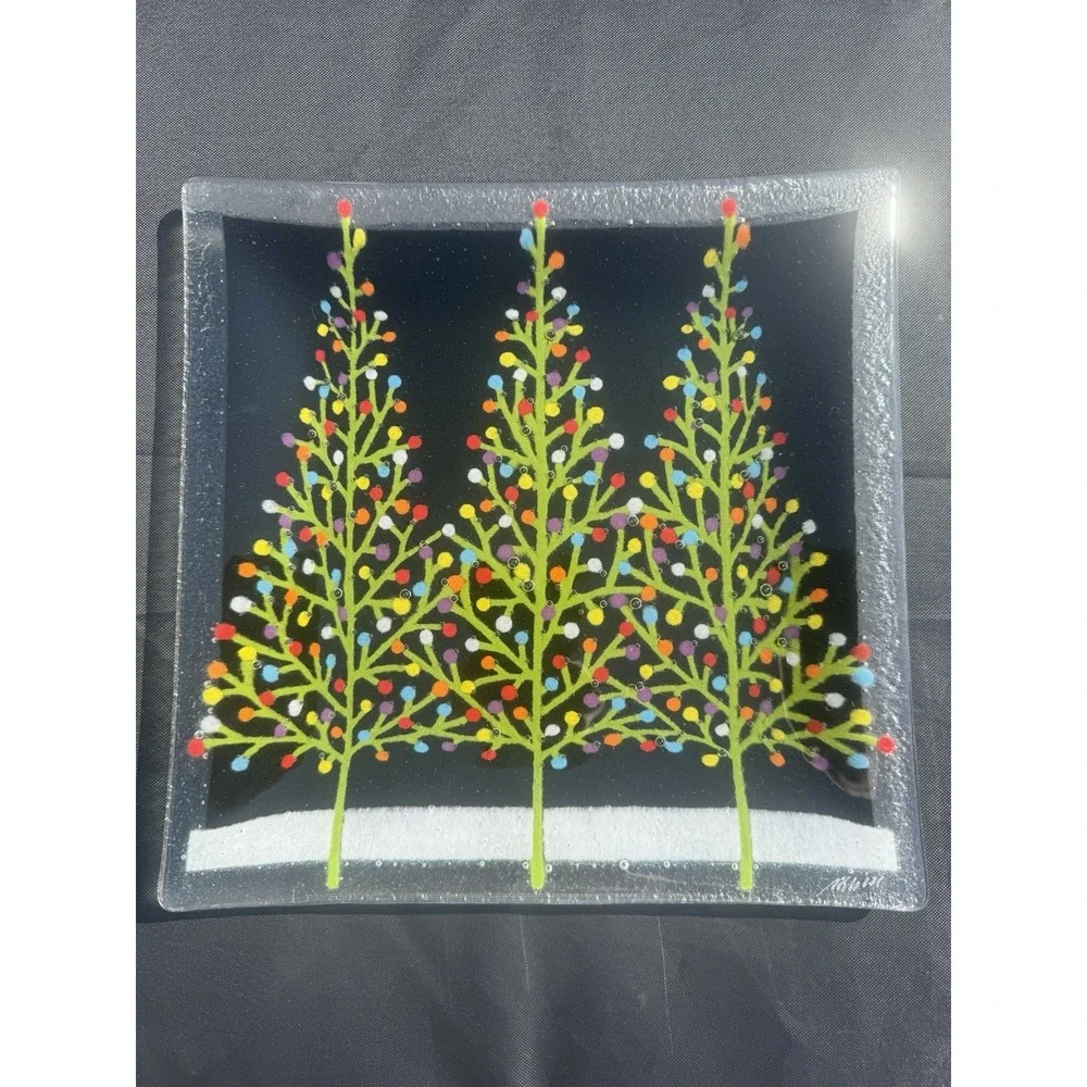 PEGGY KARR Tennenbaum Christmas Tree Holiday Plate Square 9.5